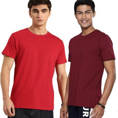 Organic Chics Solid Men Round Neck Red, Maroon T-Shirt