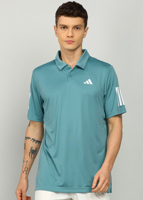 ADIDAS Solid Men Polo Neck Blue T-Shirt