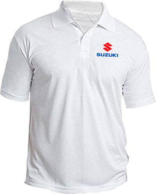 PrintHolic Solid Men Polo Neck White T-Shirt