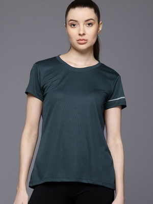 HRX by Hrithik Roshan Solid Women Round Neck Blue T-Shirt