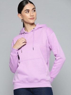 FARBOT Solid Women Hooded Neck Purple T-Shirt