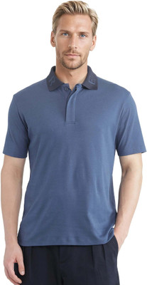 RARE RABBIT Solid Men Polo Neck Blue T-Shirt