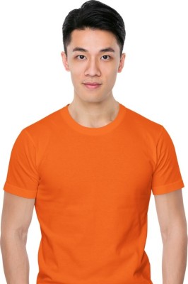 Smooky Solid Men Round Neck Orange T-Shirt