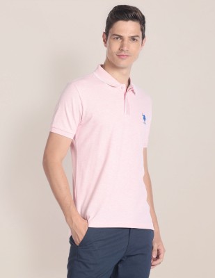 U.S. POLO ASSN. Solid Men Polo Neck Pink T-Shirt