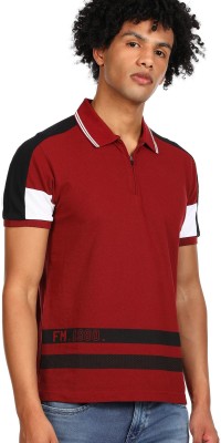 FLYING MACHINE Solid Men Polo Neck Maroon T-Shirt