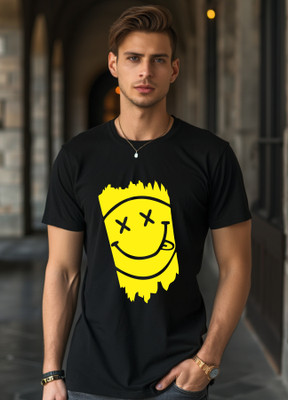 Uniplanet Store Printed Men Round Neck Black, Yellow T-Shirt