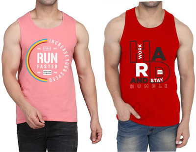 WOOSTRO Printed Men Scoop Neck Pink, Red T-Shirt