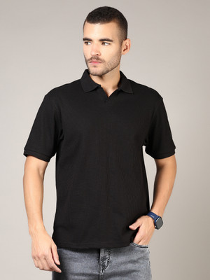 V-MART Striped Men Polo Neck Black T-Shirt