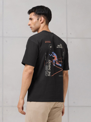 TECHNOSPORT Graphic Print Men Round Neck Black T-Shirt