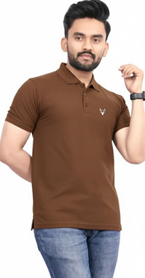 KASHIRA Solid Men Polo Neck Brown T-Shirt