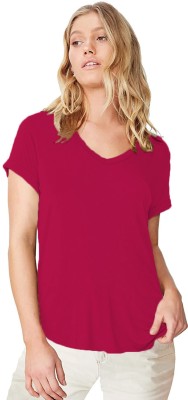 THE BLAZZE Solid Women Round Neck Silver T-Shirt