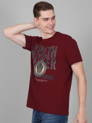 CANTABIL Printed Men Round Neck Maroon T-Shirt