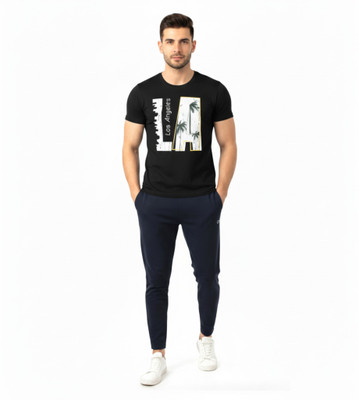 KWINGS Printed Men Round Neck Black T-Shirt