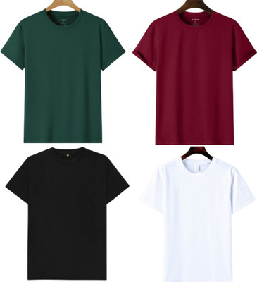 P collection Solid Men Round Neck White, Black, Dark Green, Maroon T-Shirt