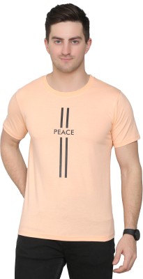 Kera Global Typography, Striped Men Round Neck Orange T-Shirt