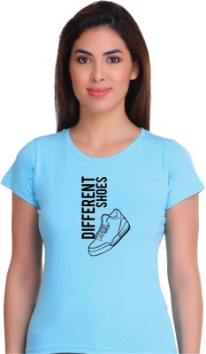 APE Graphic Print Women Round Neck Light Blue T-Shirt