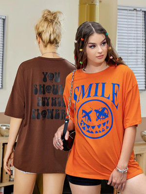 Christy World Printed Women Round Neck Multicolor T-Shirt