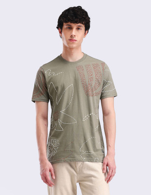 FLYING MACHINE Printed Men Round Neck Green T-Shirt