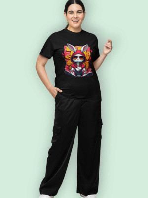 Clori Solid Women Round Neck Black T-Shirt