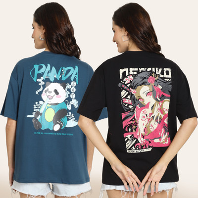 METRONAUT Printed Women Round Neck Multicolor T-Shirt