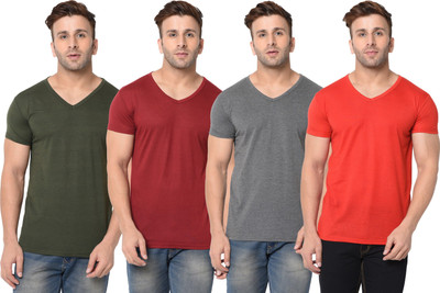 JB Jangoboy Solid Men V Neck Multicolor T-Shirt