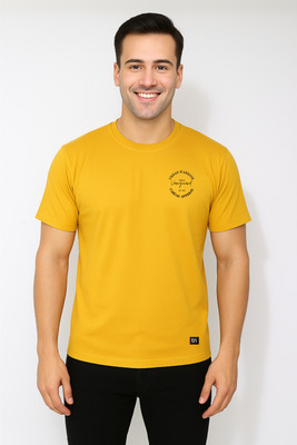 Tailorn Printed Men Round Neck Yellow T-Shirt