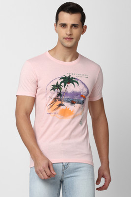 PETER ENGLAND Printed Men Round Neck Purple T-Shirt