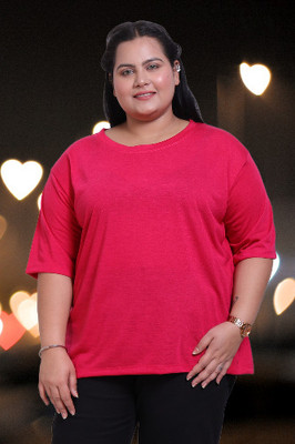 The Unicharm Solid Women Round Neck Pink T-Shirt
