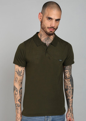 METRONAUT Solid Men Polo Neck Green T-Shirt