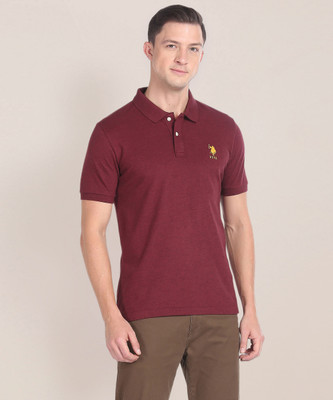 U.S. POLO ASSN. Solid Men Polo Neck Maroon T-Shirt