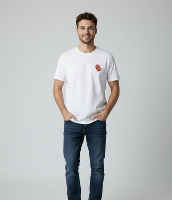 ONLY ORIGNALS Printed Couple Crew Neck White T-Shirt