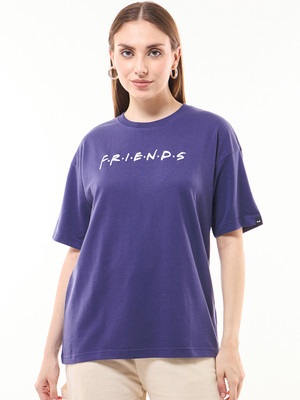 BEWAKOOF Graphic Print Women Round Neck Blue T-Shirt