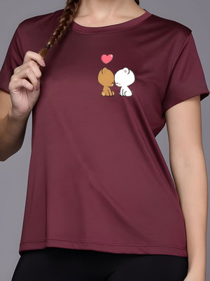 SZN Graphic Print Women Round Neck Maroon T-Shirt