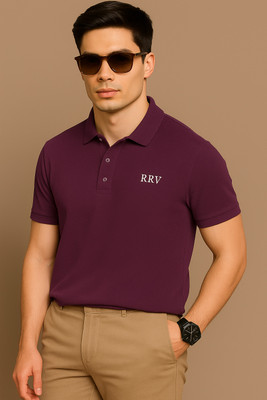 RRV Printed Men Polo Neck Maroon T-Shirt