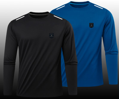 AVOLT Solid Men Round Neck Black, Blue T-Shirt