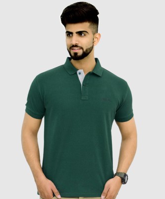 3BROS Self Design Men Polo Neck Green T-Shirt