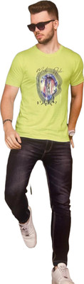 Quco Printed Men Round Neck Light Green T-Shirt