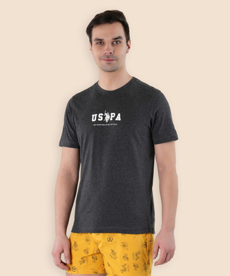 U.S. POLO ASSN. Typography Men Round Neck Grey T-Shirt