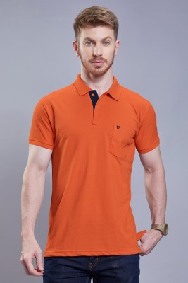 3BROS Solid Men Polo Neck Orange T-Shirt