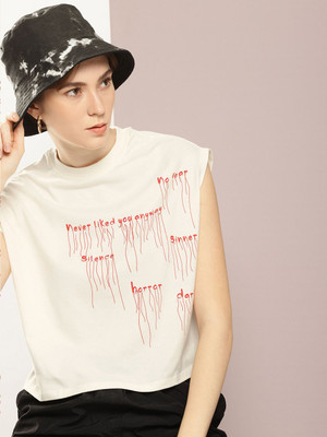 Kook N Keech Typography Women Round Neck White T-Shirt