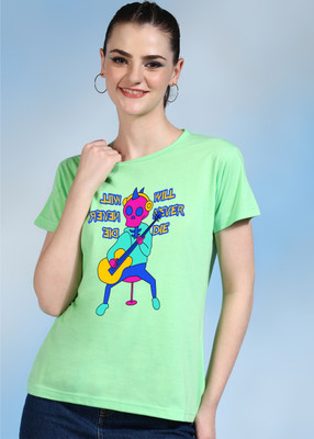 Moda Rapido Printed Women Round Neck Green T-Shirt
