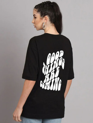 SPOWEARY Printed Women Round Neck Black T-Shirt
