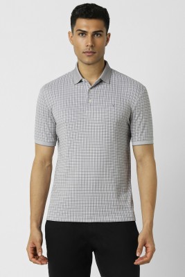 VAN HEUSEN Checkered Men Polo Neck Grey T-Shirt