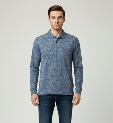 FA21 CLOTHING Printed Men Polo Neck Blue T-Shirt