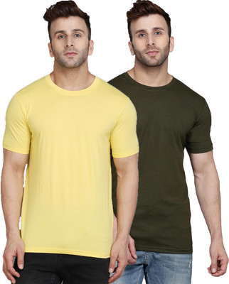 SLOWLORIS Solid Men Round Neck Multicolor T-Shirt