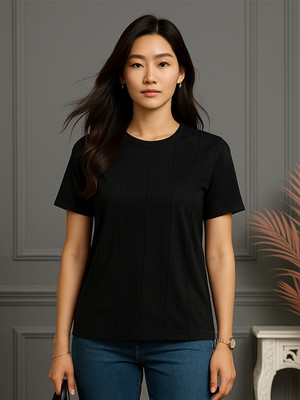 DTR FASHION Solid Women Round Neck Black T-Shirt