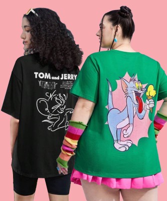 TOM AND JERRY by DreamBe Printed Women Round Neck Multicolor T-Shirt