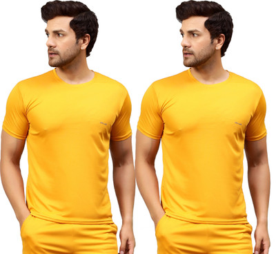 UDI n ADI Solid Men Round Neck Yellow T-Shirt