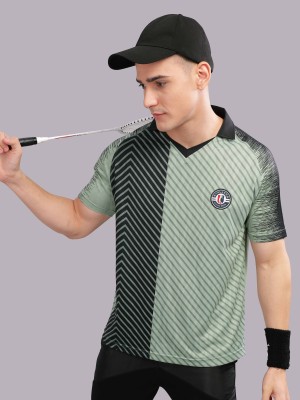 Stellers Printed, Sporty Men Polo Neck Green T-Shirt