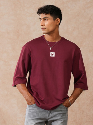 WROGN Printed Men Round Neck Maroon T-Shirt